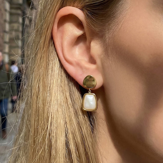 316L Stainless Steel 18K Gold PVD Light Luxury White Mother-of-Pearl Drop Earrings - Light Luxury White Mother-of-Pearl Drop Earrings 18K Gold PVD Niche Design Wholesale Stainless Steel Jewelry - Sensitive Skin Friendly - Detail 3