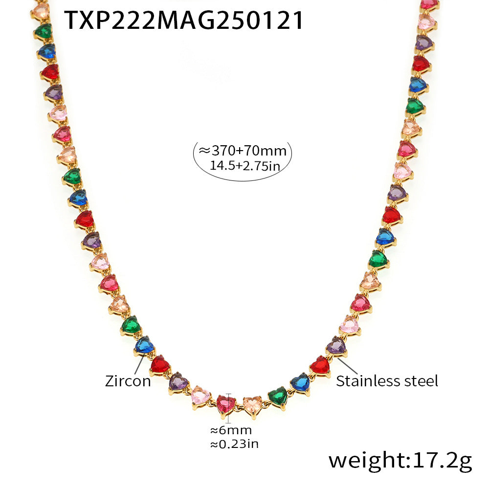 316L Stainless Steel 18K Gold PVD Love Heart 5A Zircon Necklace - Love Heart Zircon, Modern, Delicate, Hypoallergenic Wholesale Stainless Steel Jewelry - Sensitive Skin Friendly - Detail 12