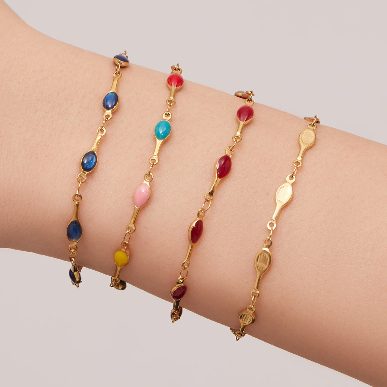 316L Stainless Steel 18K Gold PVD Minimalist Dopamine Color-Block Enamel Necklace & Bracelet Set - Dopamine Color-Block, Enamel, Minimalist, Modern, Stainless Steel, Gold Plated, Necklace, Bracelet Set Sensitive Skin Friendly - Detail 15