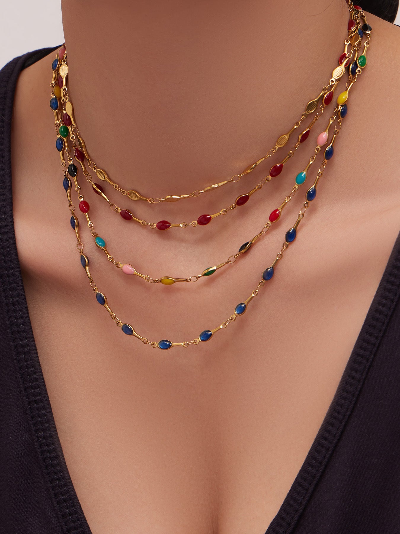 316L Stainless Steel 18K Gold PVD Minimalist Dopamine Color-Block Enamel Necklace & Bracelet Set - Dopamine Color-Block, Enamel, Minimalist, Modern, Stainless Steel, Gold Plated, Necklace, Bracelet Set Sensitive Skin Friendly - Detail 23