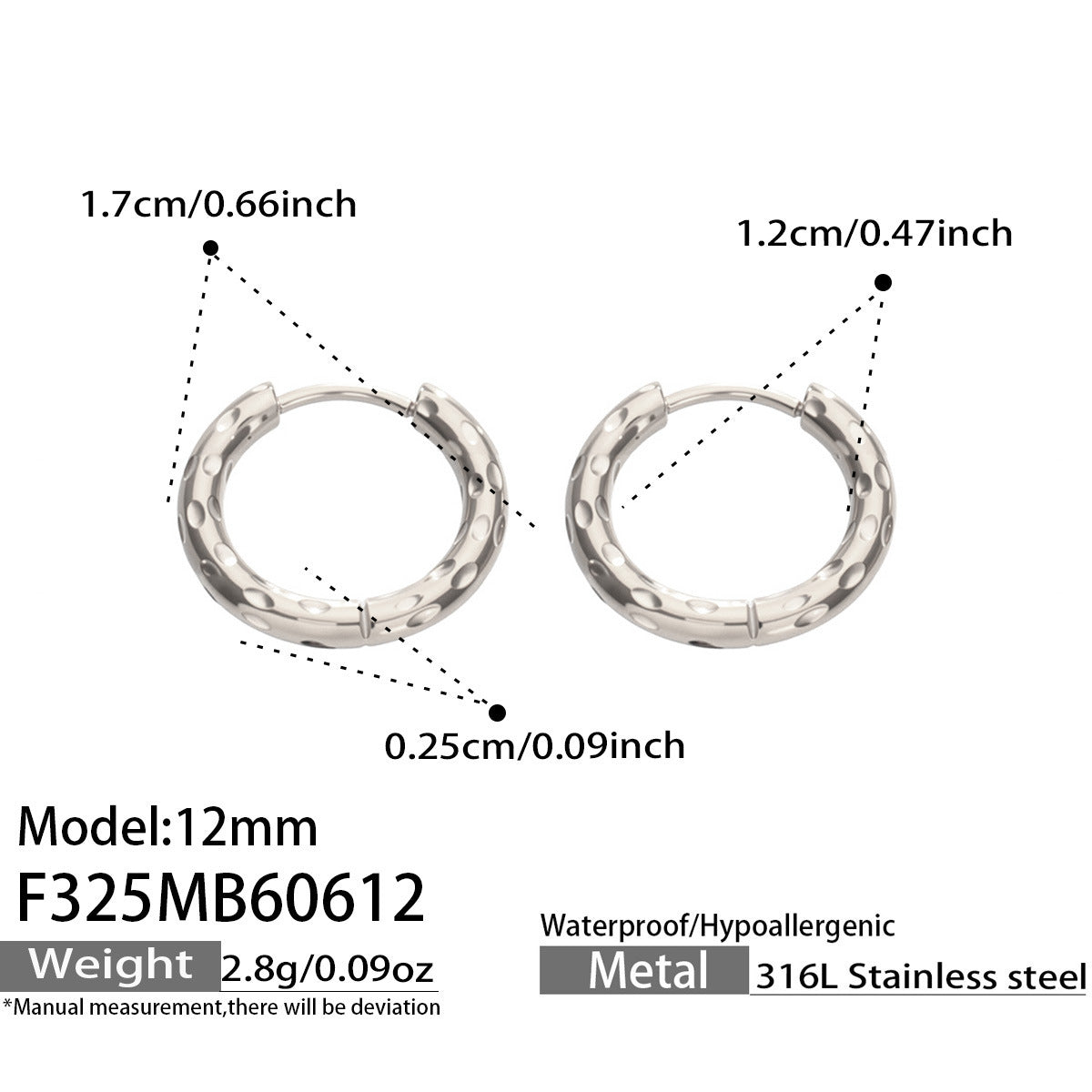 316L Stainless Steel 18K Gold PVD Minimalist Hammered Hoop Earrings - Minimalist Hammered Hoop, Gold Accent, Modern Design Wholesale Stainless Steel Jewelry - Sensitive Skin Friendly - Detail 6