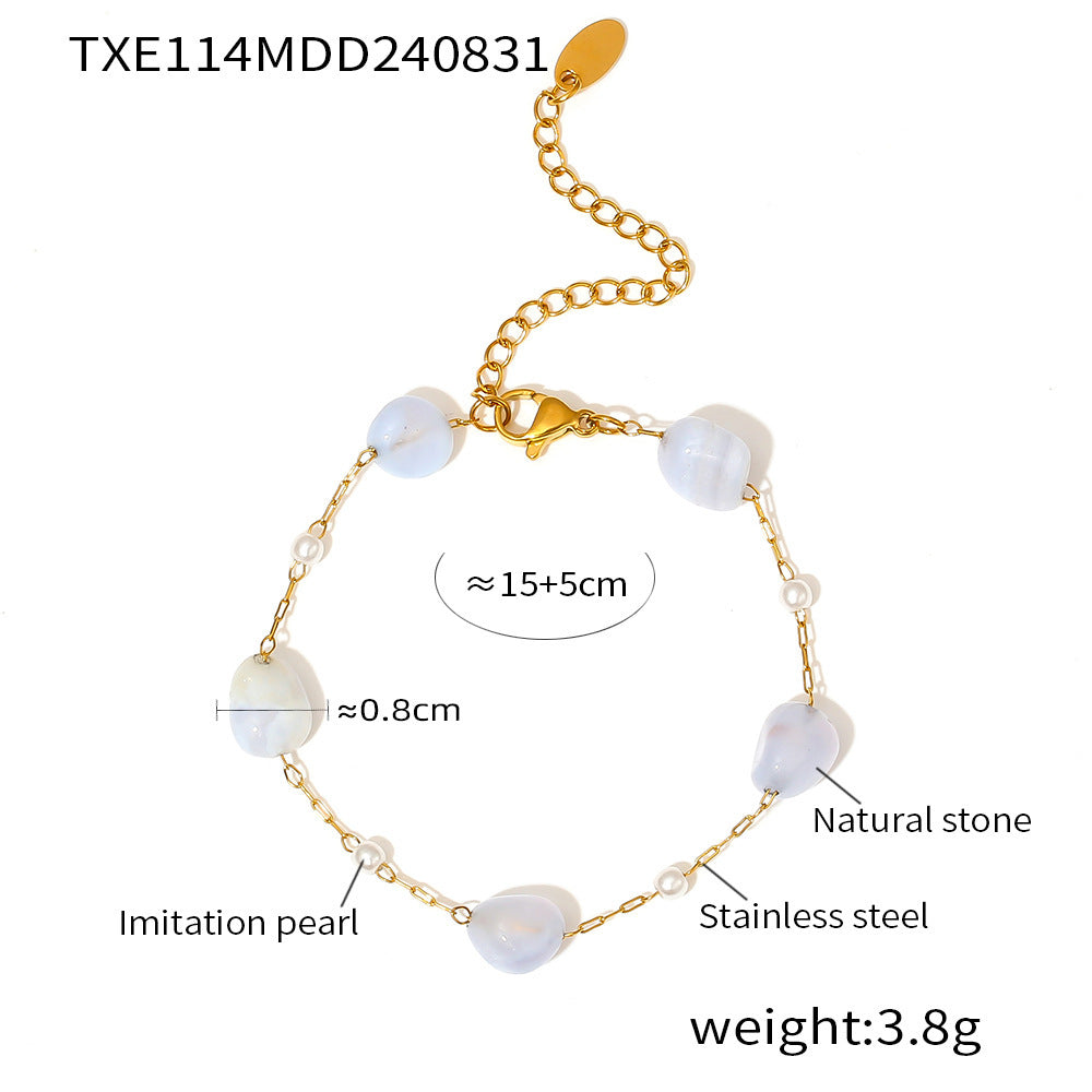 316L Stainless Steel 18K Gold PVD Minimalist Natural Stone & Imitation Pearl Necklace - Minimalist, Natural Stone, Imitation Pearl, Gold PVD, Clavicle Necklace Wholesale Stainless Steel Jewelry - Sensitive Skin Friendly - Detail 1