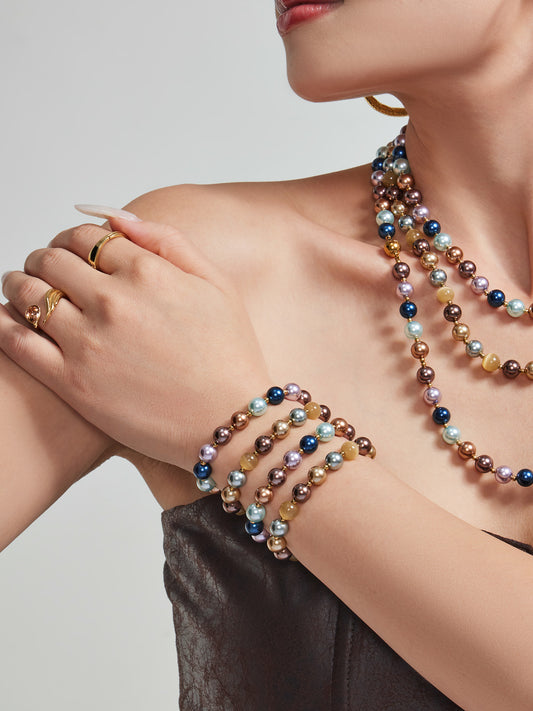 316L Stainless Steel 18K Gold PVD Mixed Color Pearl & Cat's Eye Stone Beaded Charm Necklace - Mixed Color Pearl, Cat's Eye Stone, Beaded, Charm, Modern, Elegant Wholesale Stainless Steel Jewelry - Sensitive Skin Friendly - Detail 8