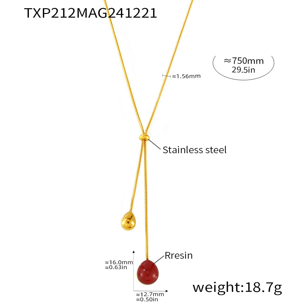 316L Stainless Steel 18K Gold PVD Multi-Color Waterdrop Sweater Chain Necklace - Multicolor Waterdrop Pendant Long Necklace Wholesale Stainless Steel Jewelry - Sensitive Skin Friendly - Detail 20