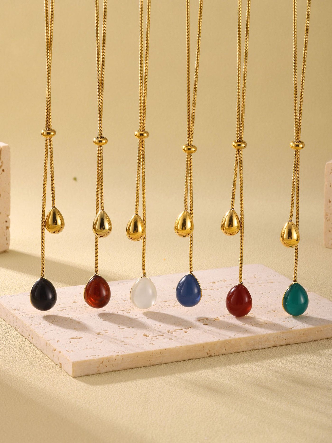 316L Stainless Steel 18K Gold PVD Multi-Color Waterdrop Sweater Chain Necklace - Multicolor Waterdrop Pendant Long Necklace Wholesale Stainless Steel Jewelry - Sensitive Skin Friendly - Detail 6