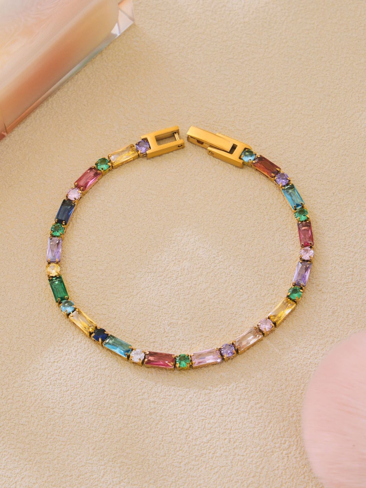 316L Stainless Steel 18K Gold PVD Multi-Color Zircon Bracelet - Multi-Color Zircon, 18K Gold PVD, Elegant Bracelet Wholesale Stainless Steel Jewelry - Sensitive Skin Friendly - Detail 10
