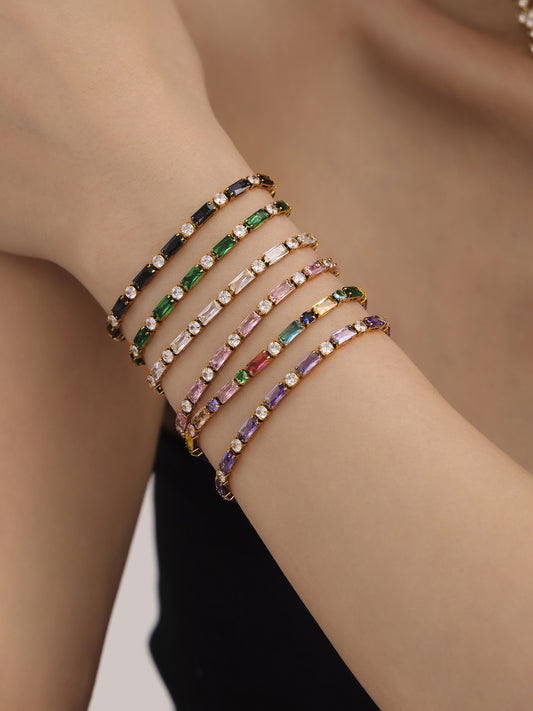 316L Stainless Steel 18K Gold PVD Multi-Color Zircon Bracelet - Multi-Color Zircon, 18K Gold PVD, Elegant Bracelet Wholesale Stainless Steel Jewelry - Sensitive Skin Friendly - Detail 4