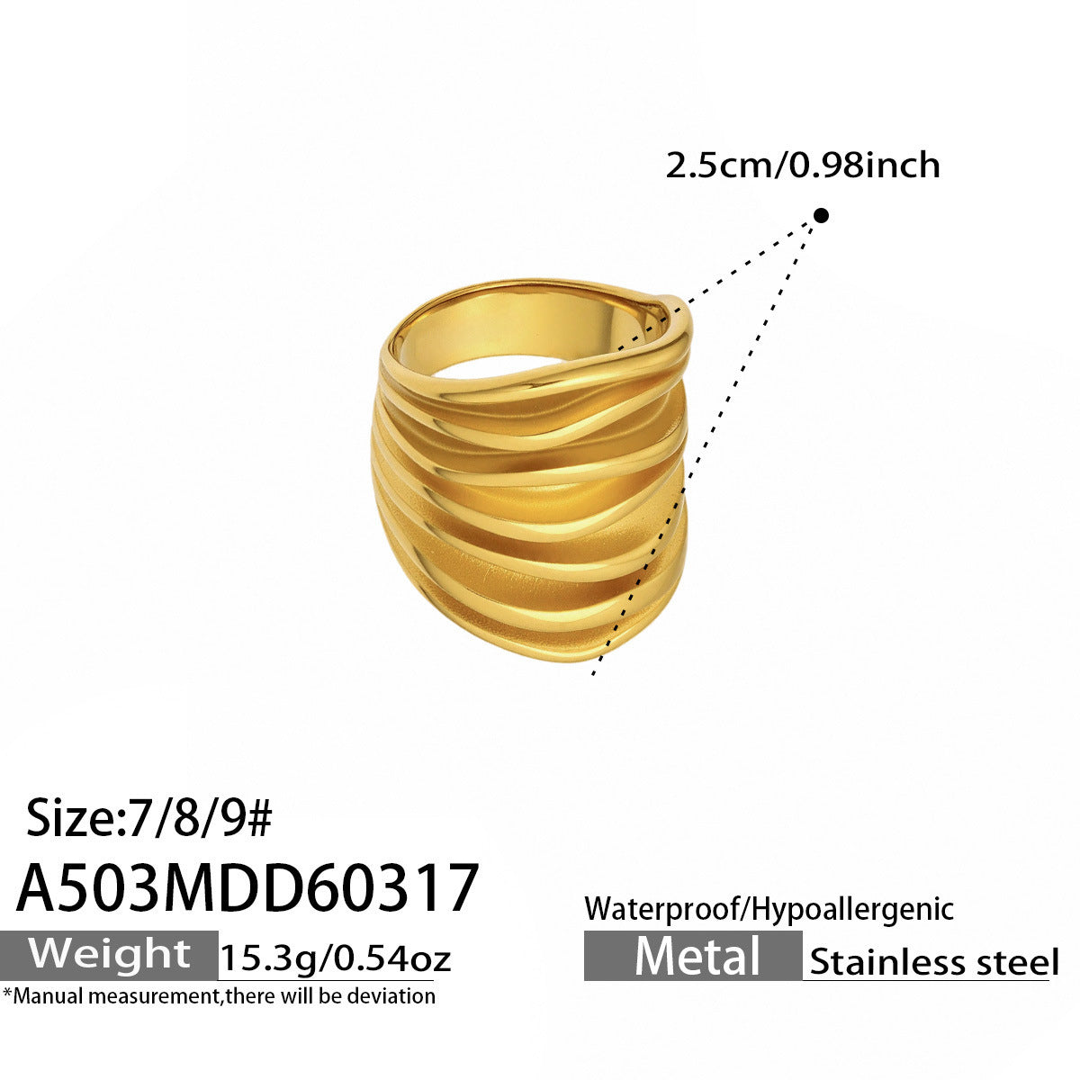 316L Stainless Steel 18K Gold PVD Multi-layer Hollow-out Statement Ring - Multi-layer Ring, Hollow-out Design, Statement Piece Wholesale Stainless Steel Jewelry - Sensitive Skin Friendly - Detail 13