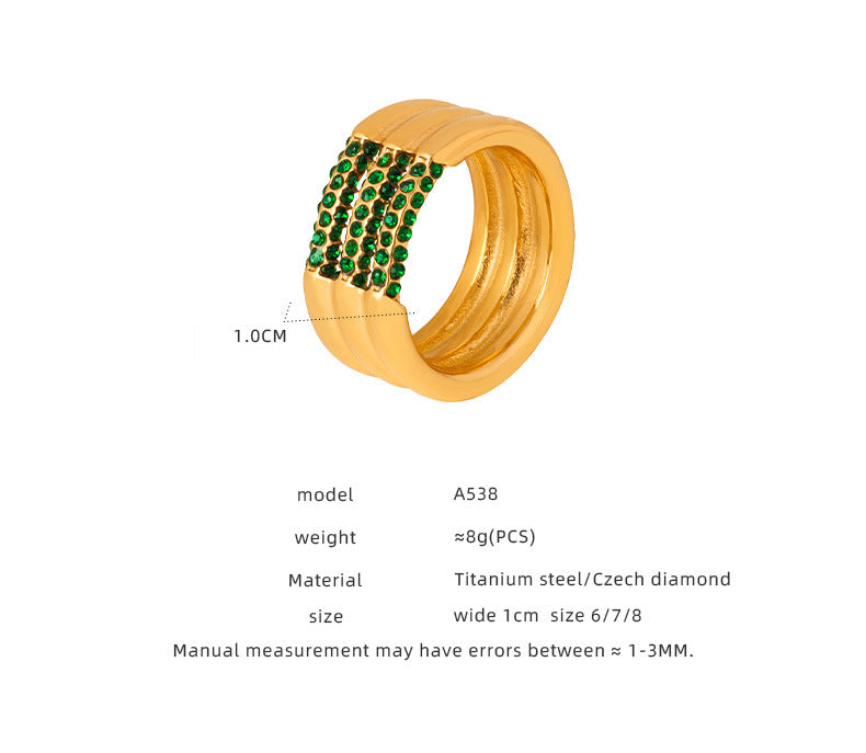 316L Stainless Steel 18K Gold PVD Multi-layer Minimalist Czech Zircon Ring - Modern Minimalist Multi-layer Czech Zircon Ring Wholesale Stainless Steel Jewelry - Sensitive Skin Friendly - Detail 1