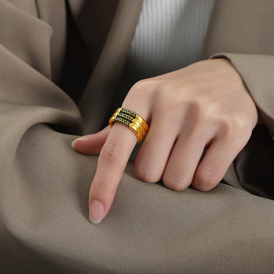 316L Stainless Steel 18K Gold PVD Multi-layer Minimalist Czech Zircon Ring - Modern Minimalist Multi-layer Czech Zircon Ring Wholesale Stainless Steel Jewelry - Sensitive Skin Friendly - Detail 5