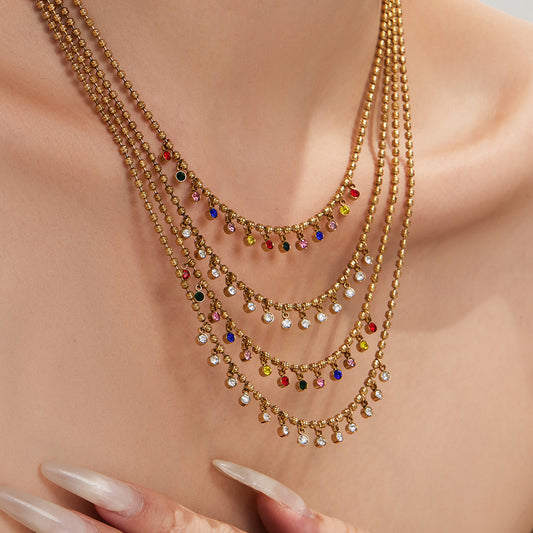 316L Stainless Steel 18K Gold PVD Multicolor Bead Geometric Zircon Necklace - Multicolor Bead Geometric Zircon Chic Macaron Necklace Wholesale Stainless Steel Jewelry - Sensitive Skin Friendly - Detail 10
