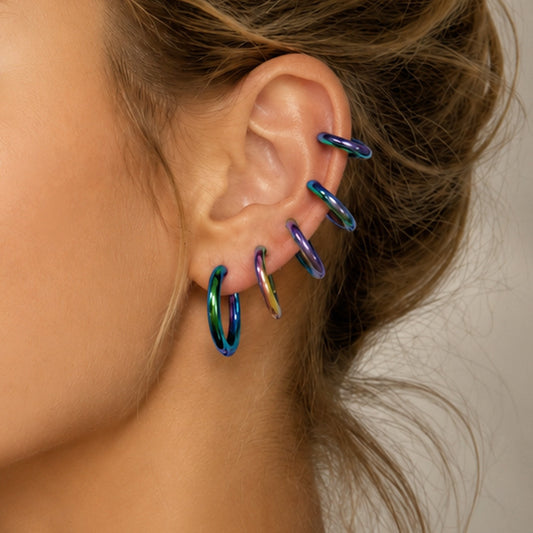 316L Stainless Steel 18K Gold PVD Multicolor Hoop Earrings - Vintage Gold Band Multicolor Hoops Wholesale Stainless Steel Jewelry - Sensitive Skin Friendly - Detail 1