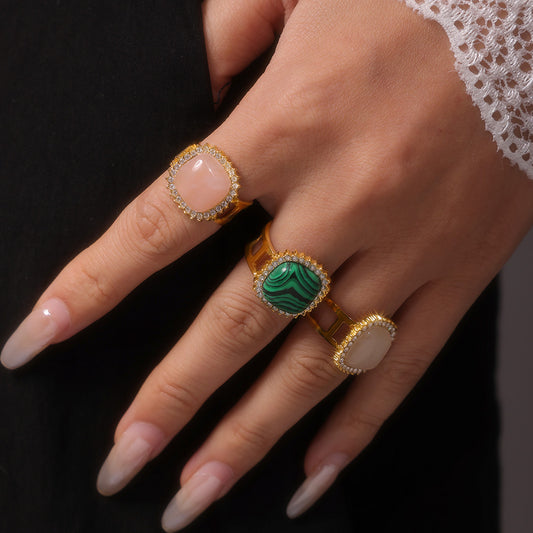 316L Stainless Steel 18K Gold PVD Natural Gemstone Open Ring - Open Ring 3A Zircon Natural Gemstone Minimalist Gold Ring Wholesale Stainless Steel Jewelry - Sensitive Skin Friendly - Detail 2