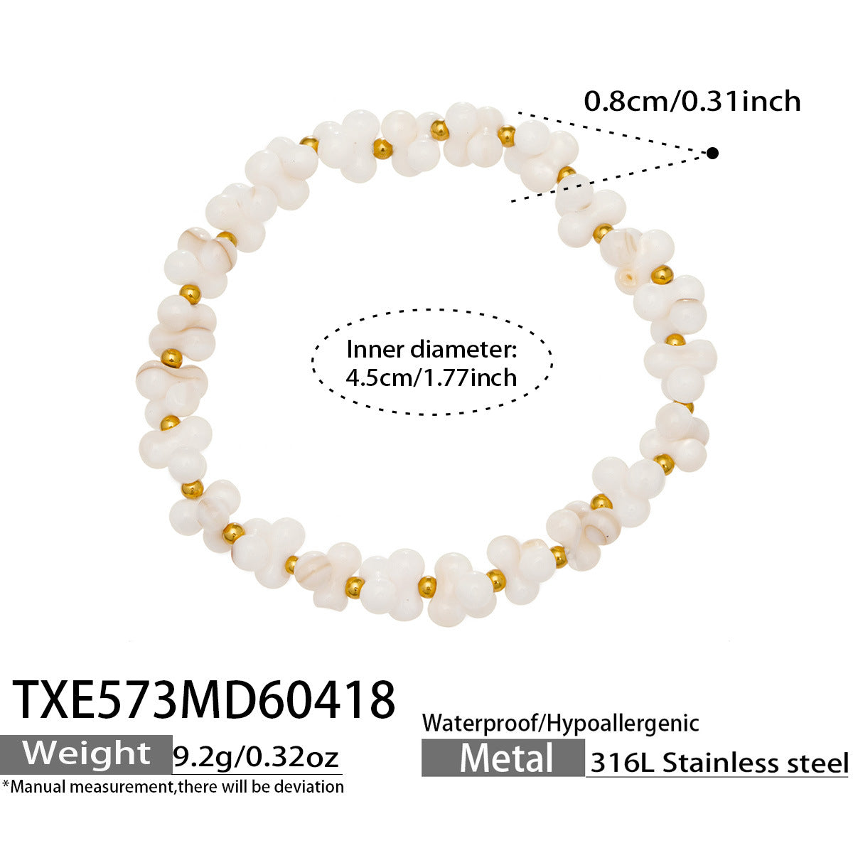 316L Stainless Steel 18K Gold PVD Natural Shell Beaded Abstract Bone Shape Necklace - Natural Shell, Beaded, Abstract Bone Shape, Elegant, Coastal, Everyday Wholesale Stainless Steel Jewelry - Sensitive Skin Friendly - Detail 5
