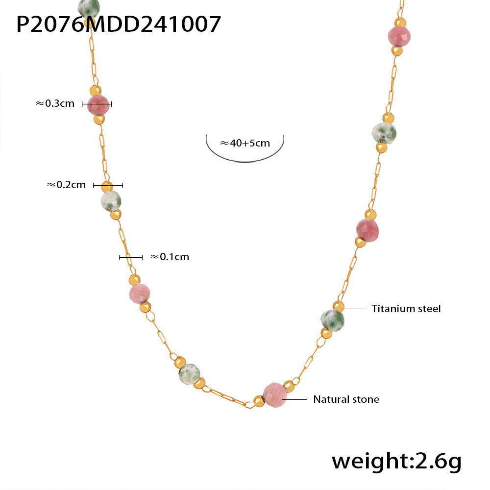 316L Stainless Steel 18K Gold PVD Natural Stone Beaded Double Layer Necklace - Image 1