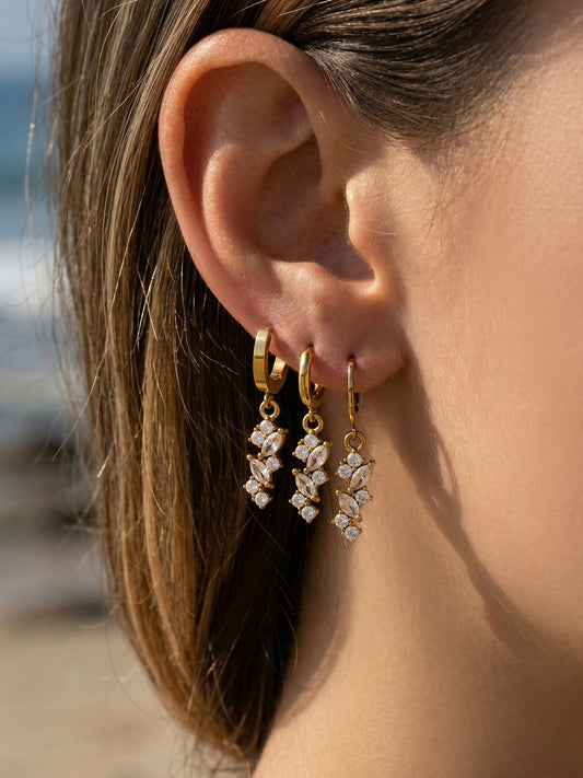 316L Stainless Steel 18K Gold PVD Pave Zircon Hoop Earrings - Pave Zircon, Hoop Earrings, Elegant, Modern, Unique Design Wholesale Stainless Steel Jewelry - Sensitive Skin Friendly - Detail 12
