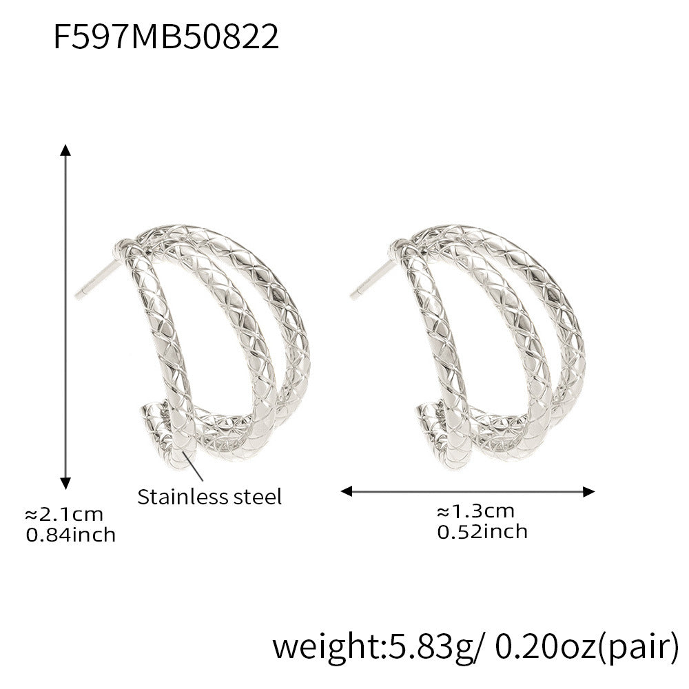 316L Stainless Steel 18K Gold PVD Plated Geometric Triple Layer C-Hoop Earrings - Image 7