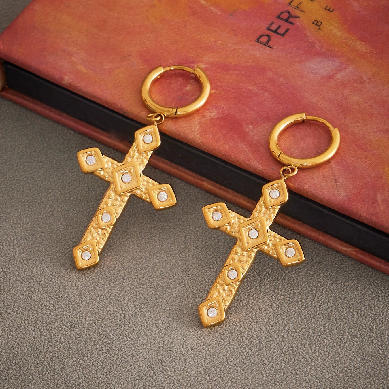 316L Stainless Steel 18K Gold PVD Plated Large & Small Starfish Drop Earrings - Image 5