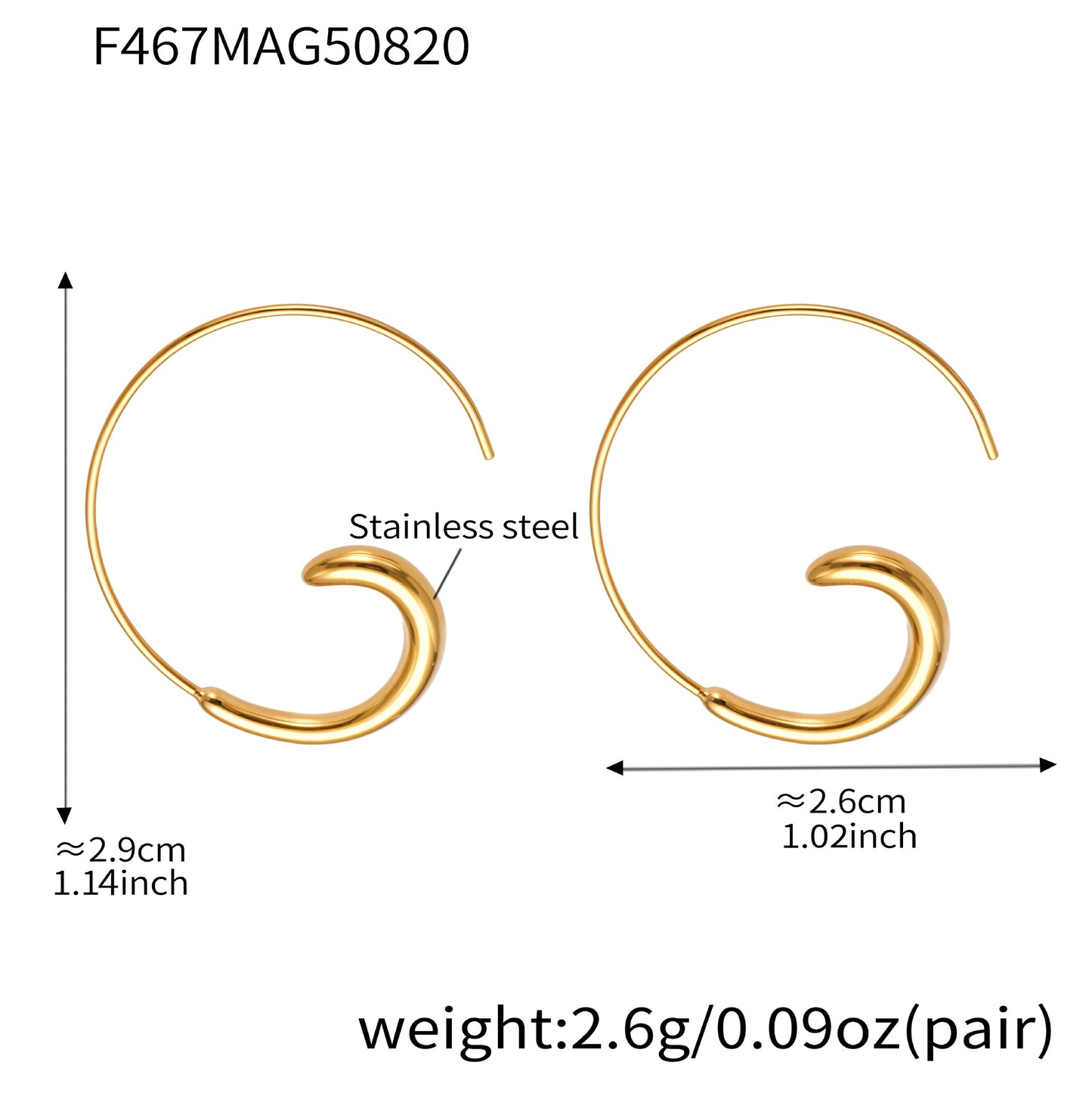 316L Stainless Steel 18K Gold PVD Plated Minimalist C-Shape Hoop Earrings - Image 6