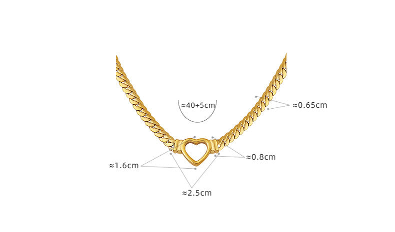 316L Stainless Steel 18K Gold PVD Punk Hip Hop Exaggerated Cuban Chain Heart Ring Necklace - Punk, Hip Hop, Cuban Chain, Heart Ring, Statement, Exaggerated, 18K Gold PVD, Steel, Necklace Wholesale Stainless Steel Jewelry - Sensitive Skin Friendly - Detail 2