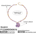 Purple Resin Flower Crystal Necklace 40+5cm (P1226-A) / 40+5cm
