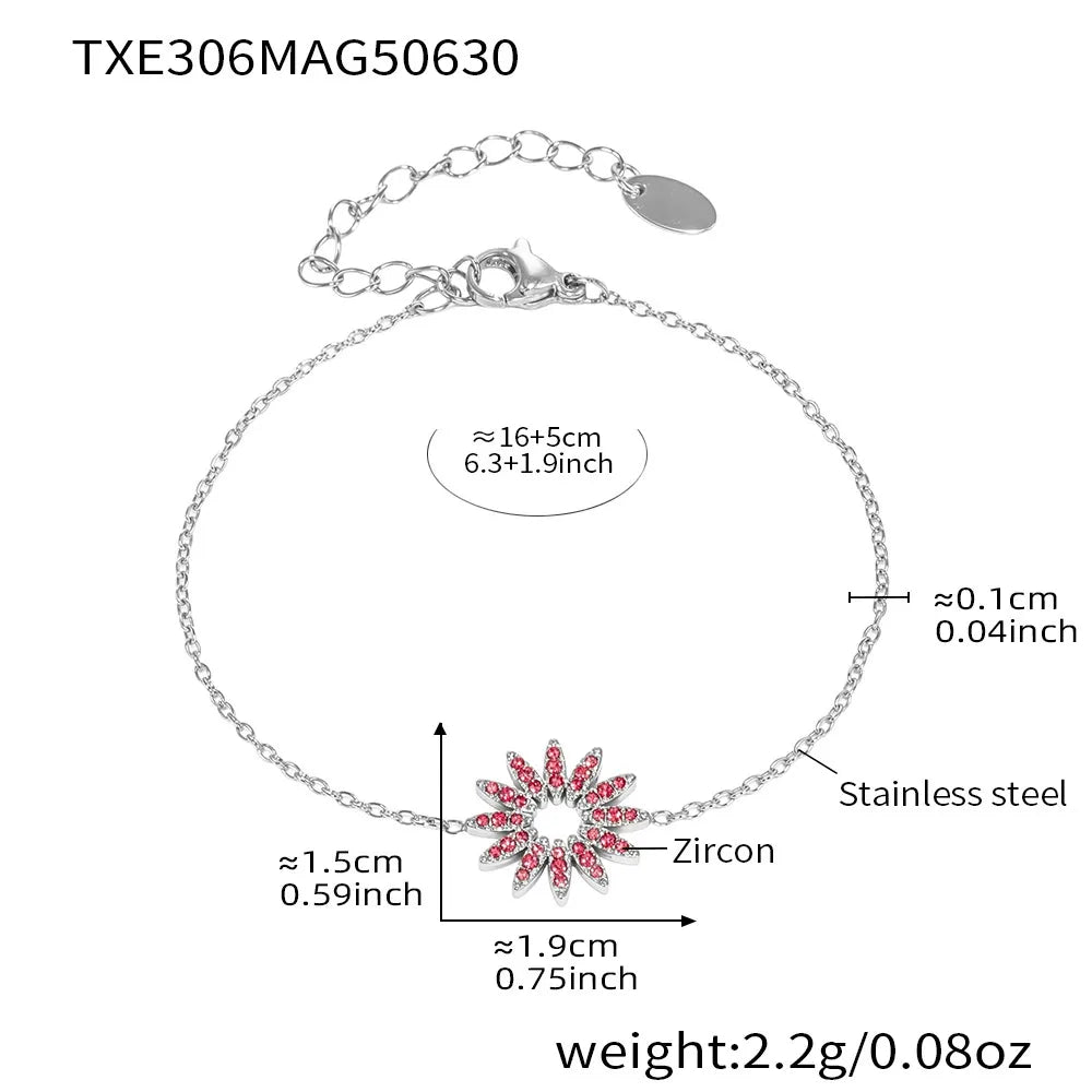 316L Stainless Steel 18K Gold PVD Sparkly Zircon Sunflower Jewelry Collection - Image 13