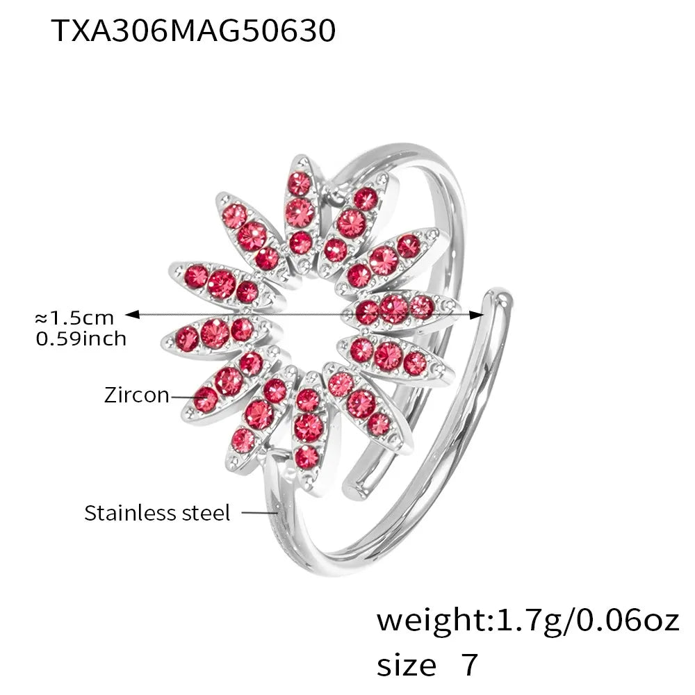 316L Stainless Steel 18K Gold PVD Sparkly Zircon Sunflower Jewelry Collection - Image 14