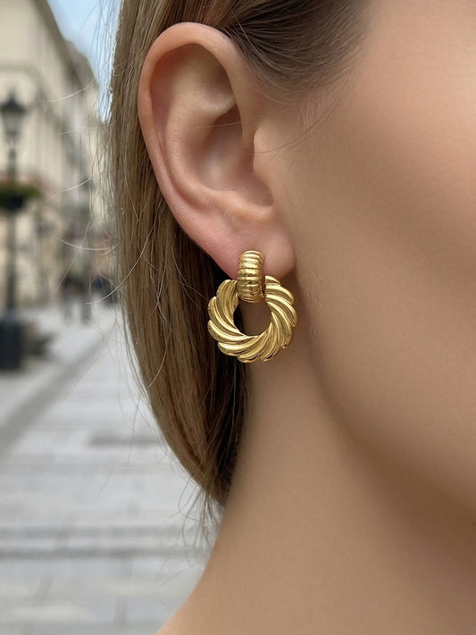 316L Stainless Steel 18K Gold PVD Spiral Twist Earrings - Spiral Twist, Chic, Elegant Wholesale Stainless Steel Jewelry - Sensitive Skin Friendly - Detail 15