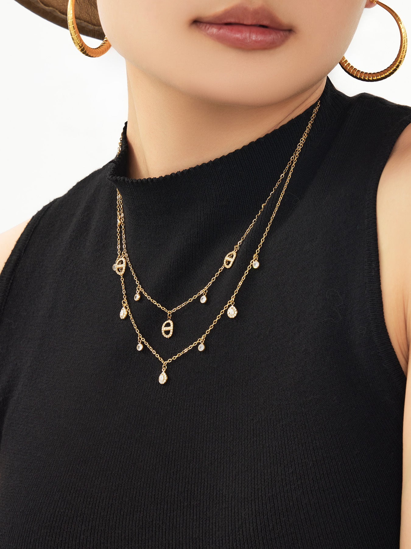 316L Stainless Steel 18K Gold PVD Star Zircon Pendant Necklace & Bracelet Set - Light Luxury Gold Star Zircon Pendant Stackable Wholesale Stainless Steel Jewelry - Sensitive Skin Friendly - Detail 13
