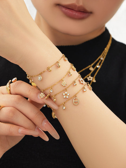 316L Stainless Steel 18K Gold PVD Star Zircon Pendant Necklace & Bracelet Set - Light Luxury Gold Star Zircon Pendant Stackable Wholesale Stainless Steel Jewelry - Sensitive Skin Friendly - Detail 25