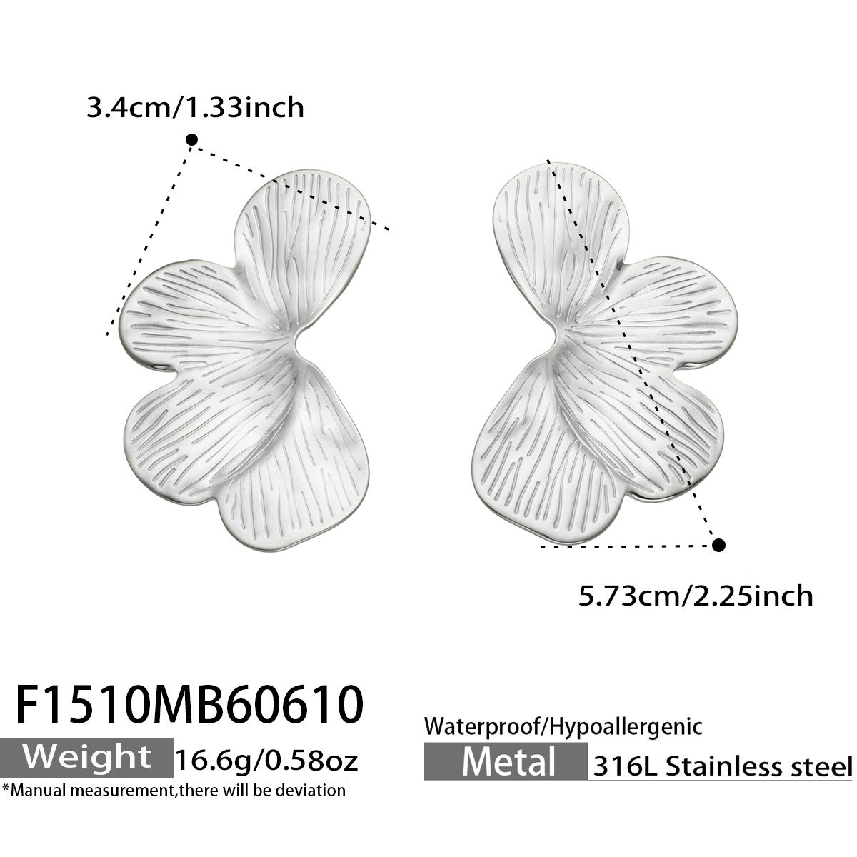 316L Stainless Steel 18K Gold PVD Textured Flower Earrings - Textured Flower Design, Modern Earrings Wholesale Stainless Steel Jewelry - Sensitive Skin Friendly - Detail 3