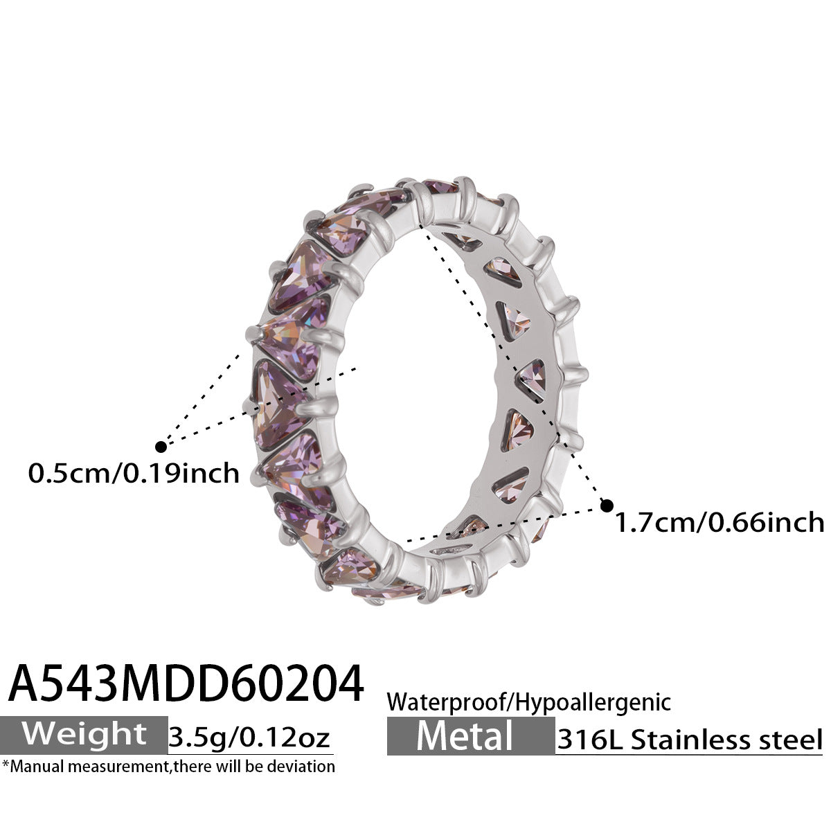 316L Stainless Steel 18K Gold PVD Triangle Zircon Full Pavé Ring - Triangle Zircon Full Pavé, Gold Band, Steel Ring, Modern Minimalist Wholesale Stainless Steel Jewelry - Sensitive Skin Friendly - Detail 6