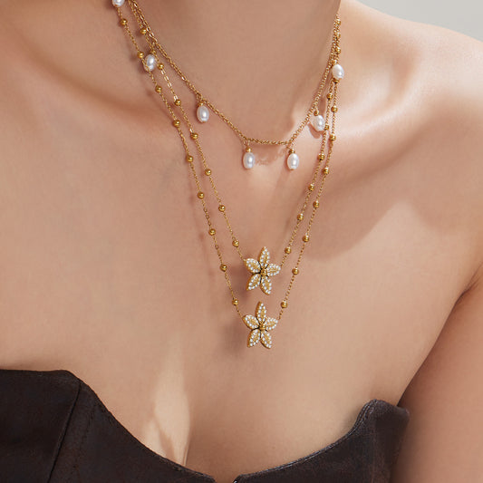 316L Stainless Steel 18K Gold PVD Tulip Flower Zircon Star Tassel Ring Necklace Earrings Bracelet - Tulip Flower Zircon Star Tassel Wholesale Stainless Steel Jewelry - Sensitive Skin Friendly - Detail 26
