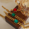 Gold Red Crystal Necklace (P292) / 39+5cm