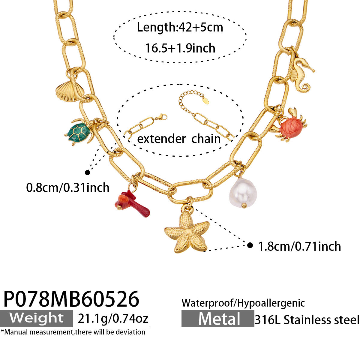 316L Stainless Steel 18K Gold PVD Vintage Ocean Element Necklace - Vintage Ocean Element, Minimalist Design Wholesale Stainless Steel Jewelry - Sensitive Skin Friendly - Detail 6