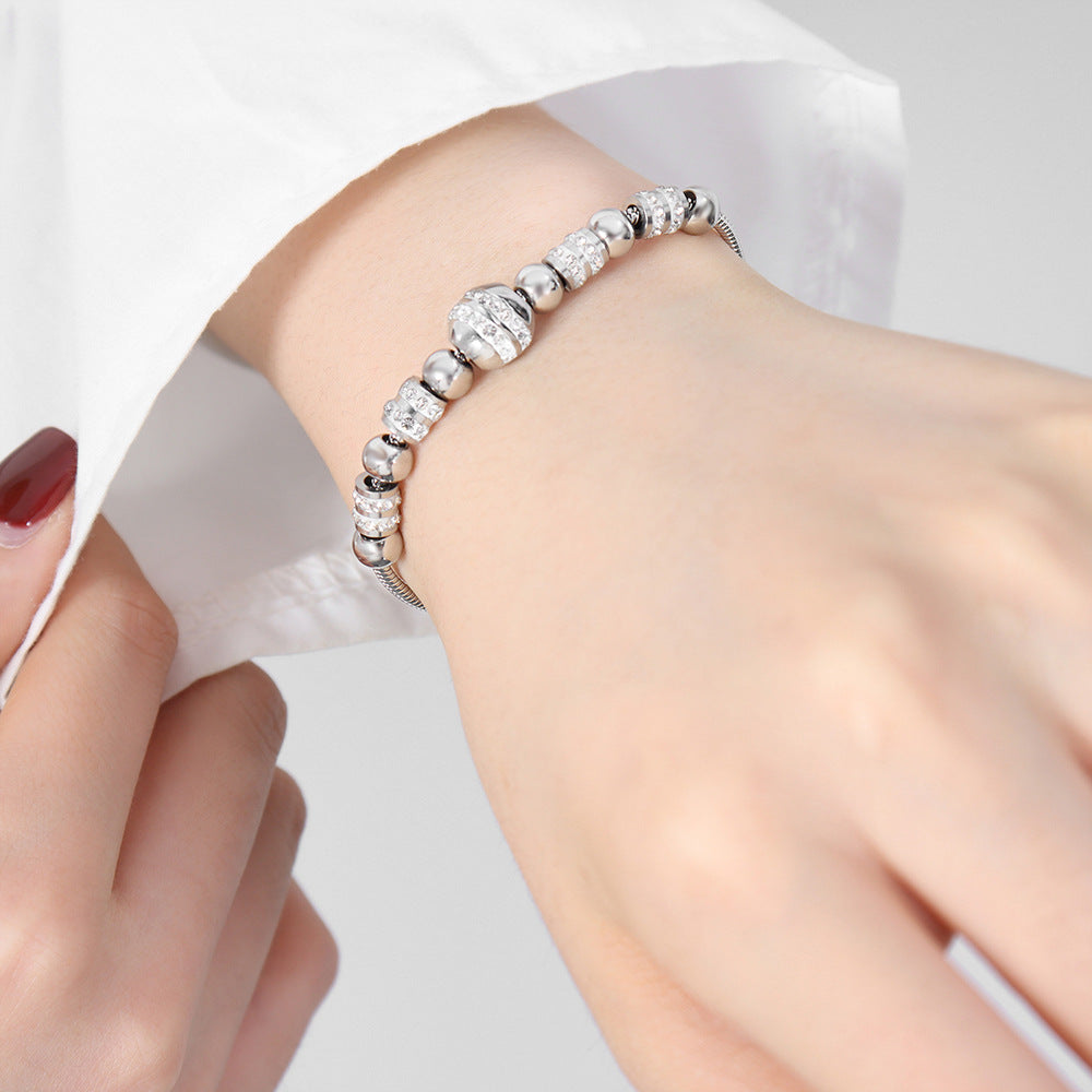 316L Stainless Steel 18K Gold PVD Zircon Beaded Bracelet - Zircon, Beaded, Delicate Chain, Modern, Minimalist Wholesale Stainless Steel Jewelry - Sensitive Skin Friendly - Detail 12
