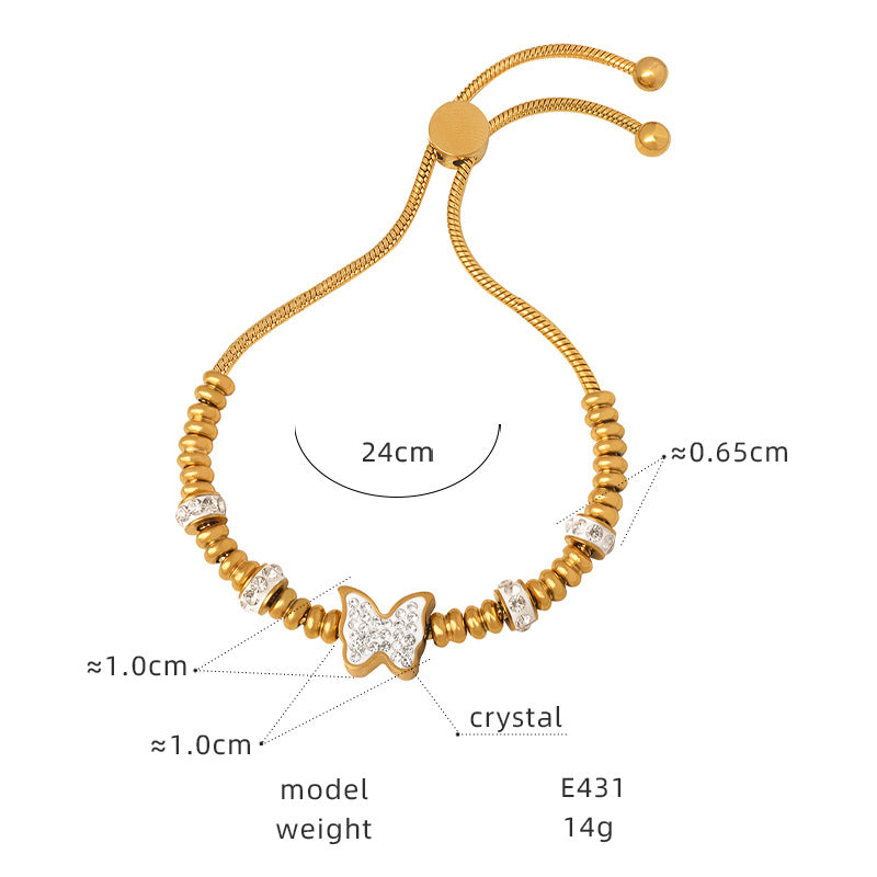 316L Stainless Steel 18K Gold PVD Zircon Beaded Bracelet - Zircon, Beaded, Delicate Chain, Modern, Minimalist Wholesale Stainless Steel Jewelry - Sensitive Skin Friendly - Detail 22