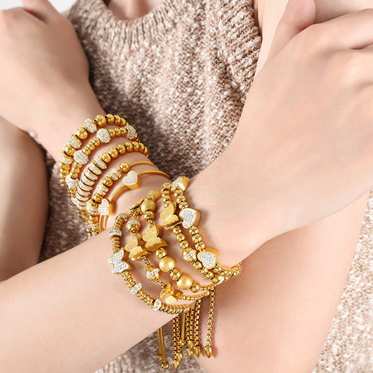 316L Stainless Steel 18K Gold PVD Zircon Beaded Bracelet - Zircon, Beaded, Delicate Chain, Modern, Minimalist Wholesale Stainless Steel Jewelry - Sensitive Skin Friendly - Detail 5