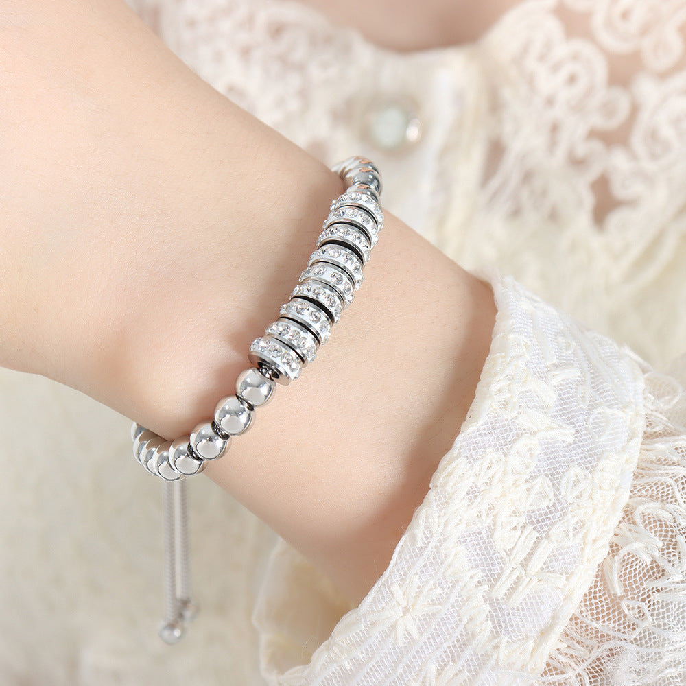 316L Stainless Steel 18K Gold PVD Zircon Beaded Bracelet - Zircon, Beaded, Delicate Chain, Modern, Minimalist Wholesale Stainless Steel Jewelry - Sensitive Skin Friendly - Detail 9