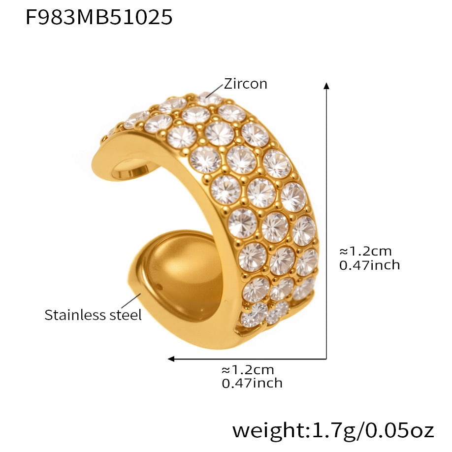 316L Stainless Steel 18K Gold PVD Zircon C-Shaped Ear Cuff Earrings - Minimalist C-Shaped Zircon Ear Cuff Wholesale Stainless Steel Jewelry - Sensitive Skin Friendly - Detail 13
