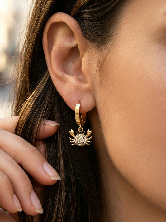 316L Stainless Steel 18K Gold PVD Zircon Crab Huggie Earrings - Crab, Zircon, Huggie, Minimalist Wholesale Stainless Steel Jewelry - Sensitive Skin Friendly - Detail 13