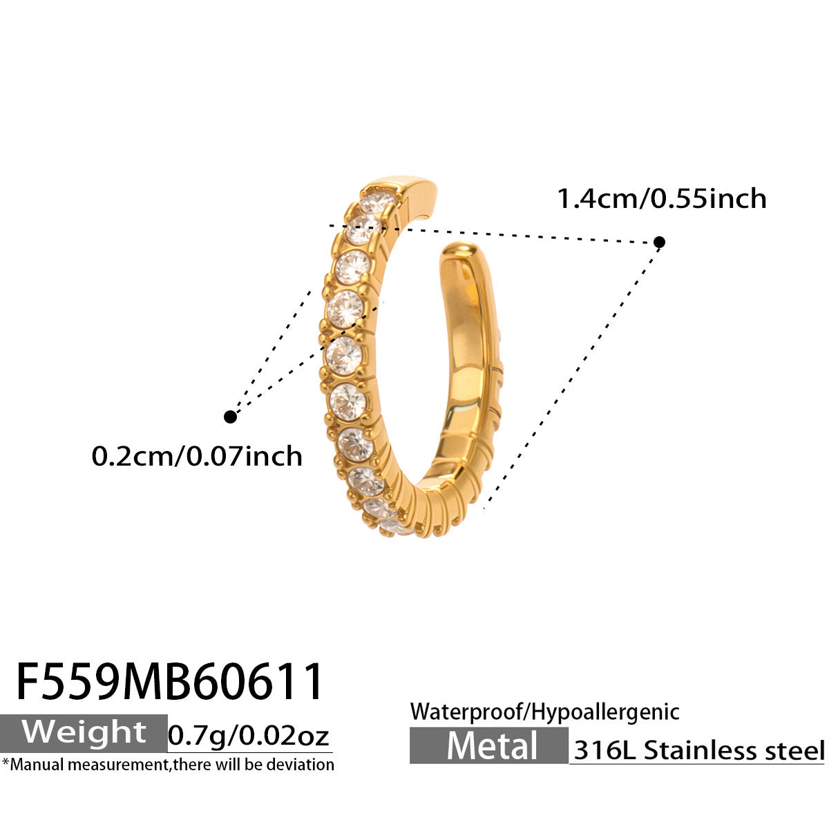316L Stainless Steel 18K Gold PVD Zircon Inlaid Earrings Earrings - Zircon Inlaid Modern Earrings Wholesale Stainless Steel Jewelry - Sensitive Skin Friendly - Detail 11
