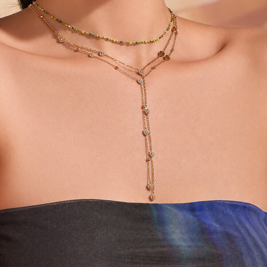 316L Stainless Steel 18K Gold PVD Zircon Necklace & Bracelet Set - Elegant Gold Zircon Set Wholesale Stainless Steel Jewelry - Sensitive Skin Friendly - Detail 9