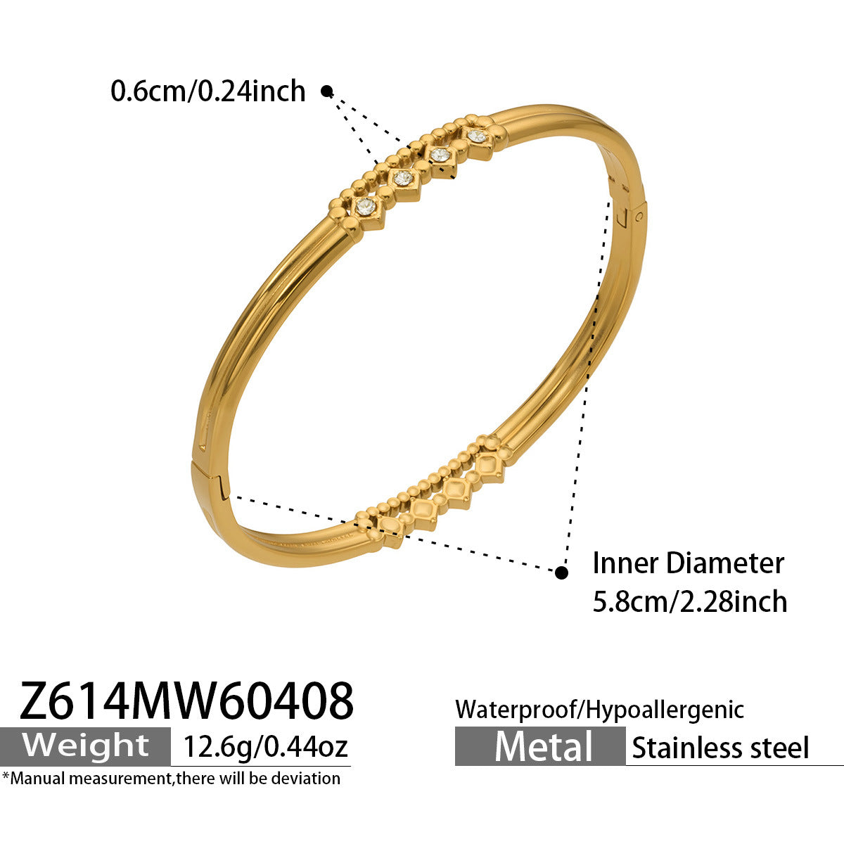 316L Stainless Steel 18K Gold PVD Zircon Pave Bamboo Texture Bangle - Light Luxury Zircon Pave Bamboo Texture Versatile Wholesale Stainless Steel Jewelry - Sensitive Skin Friendly - Detail 23