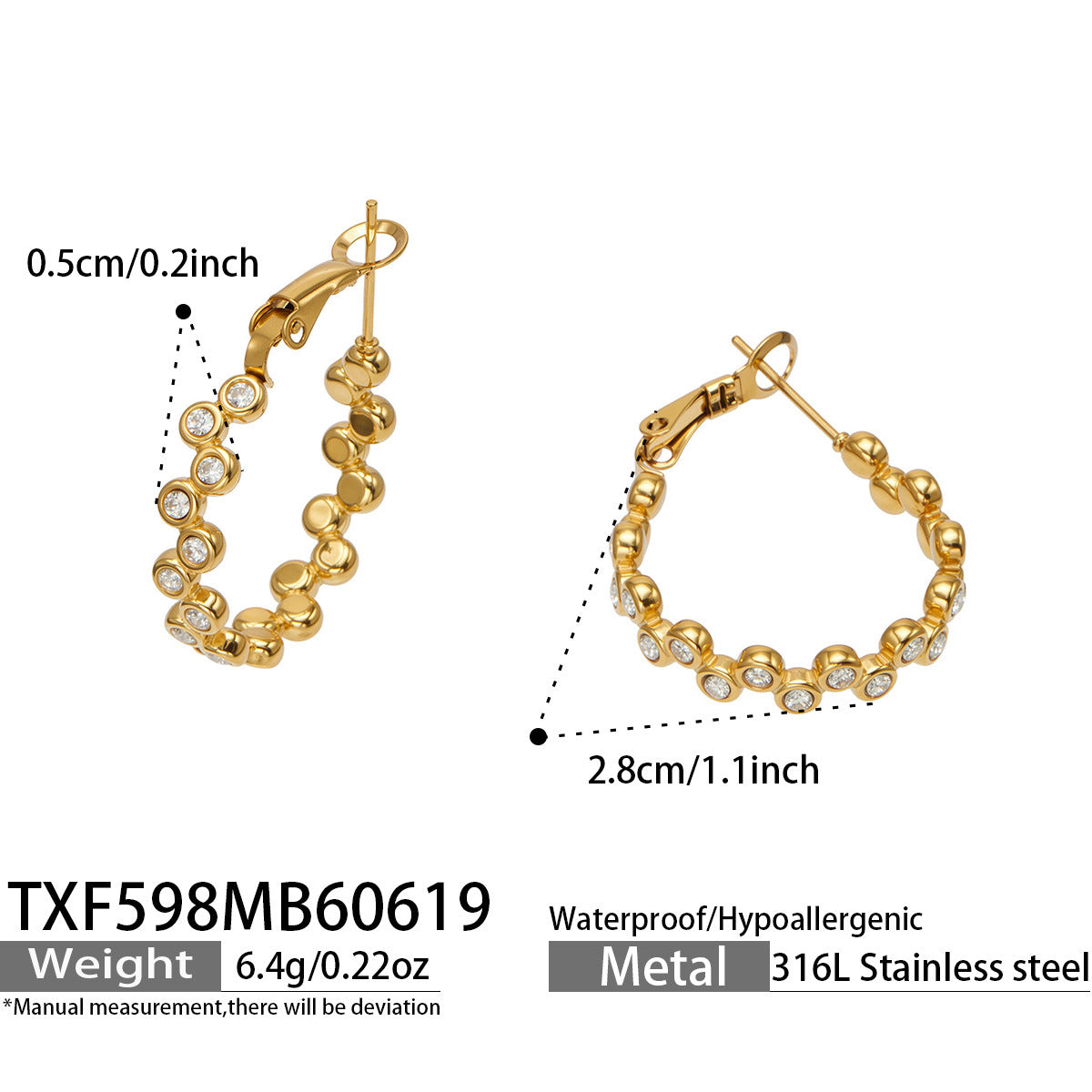 316L Stainless Steel 18K Gold PVD Zircon Set Ring and Earrings - Elegant Golden Zircon Set Wholesale Stainless Steel Jewelry - Sensitive Skin Friendly - Detail 12