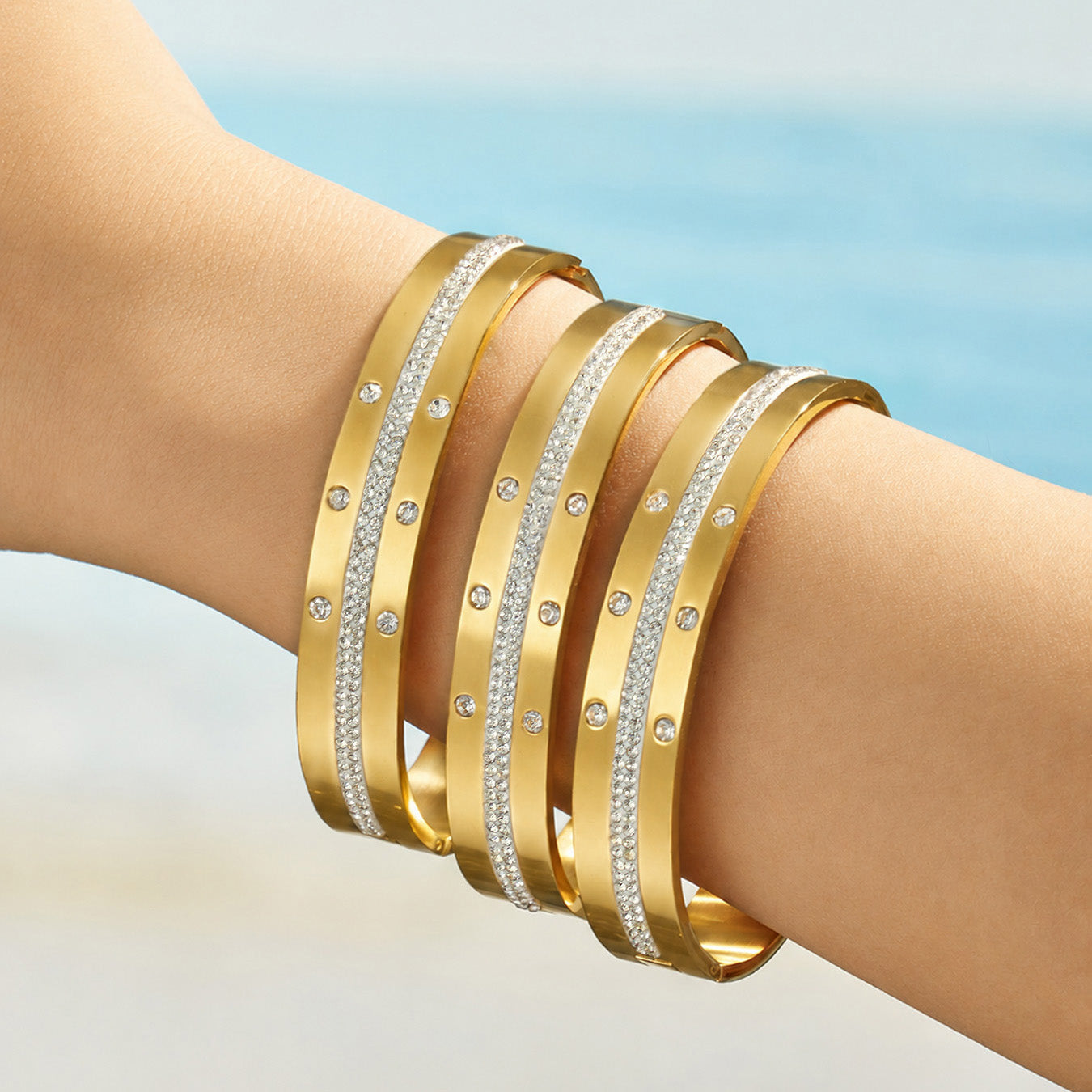 316L Stainless Steel 18K PVD Gold Diamond Bangle made with 316L stainless steel and 18K PVD gold finish for wholesale jewelry buyers - image 5