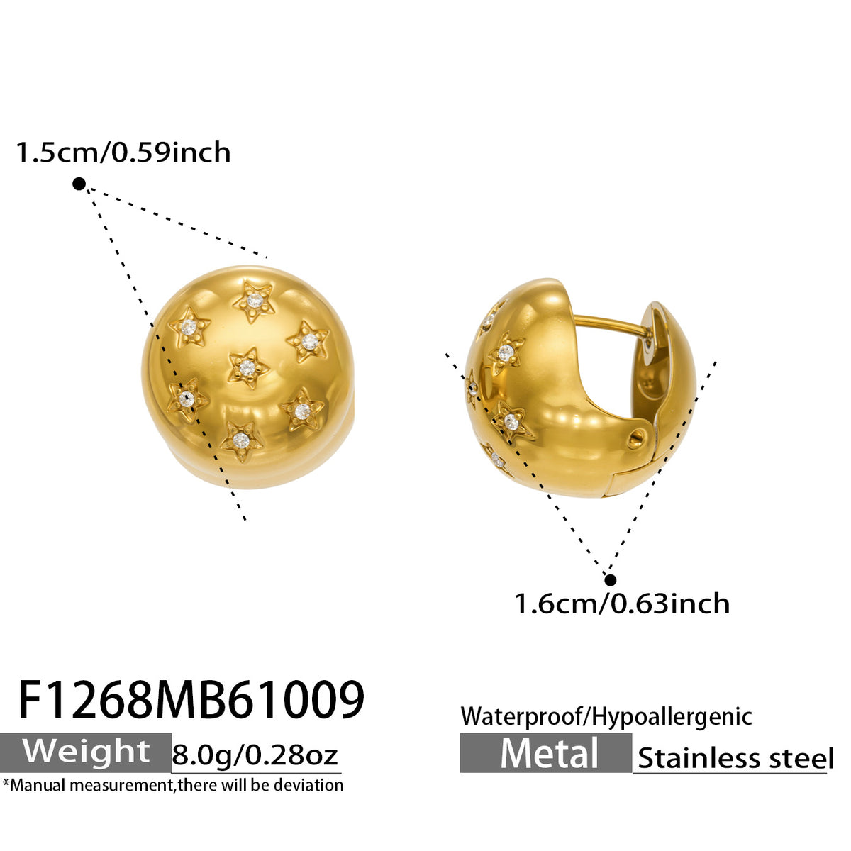 316L Stainless Steel 18K PVD Gold Star Zircon Earring made with 316L stainless steel and 18K PVD gold finish for wholesale jewelry buyers - image 7