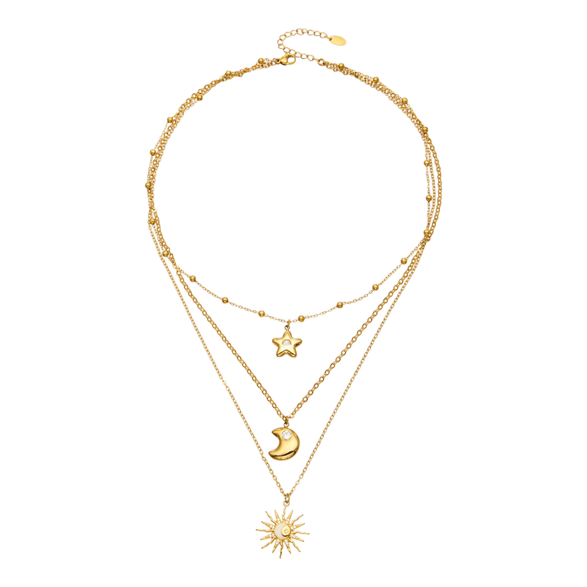 316L Stainless Steel 18K PVD Gold Sun Moon Star Necklace made with 316L stainless steel and 18K PVD gold finish for wholesale jewelry buyers - image 1