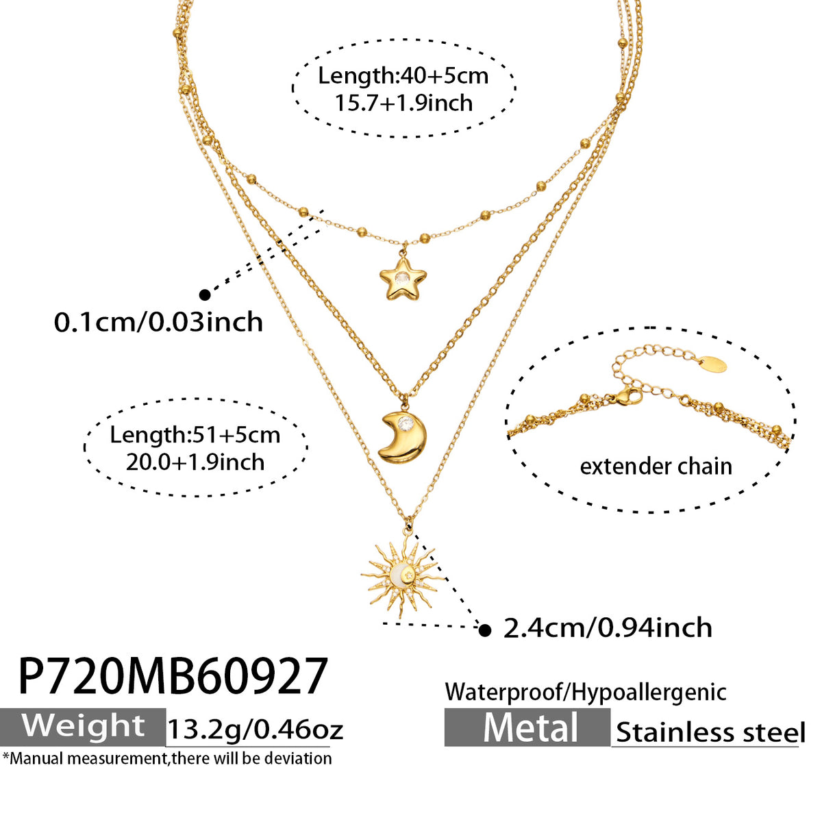 316L Stainless Steel 18K PVD Gold Sun Moon Star Necklace made with 316L stainless steel and 18K PVD gold finish for wholesale jewelry buyers - image 10