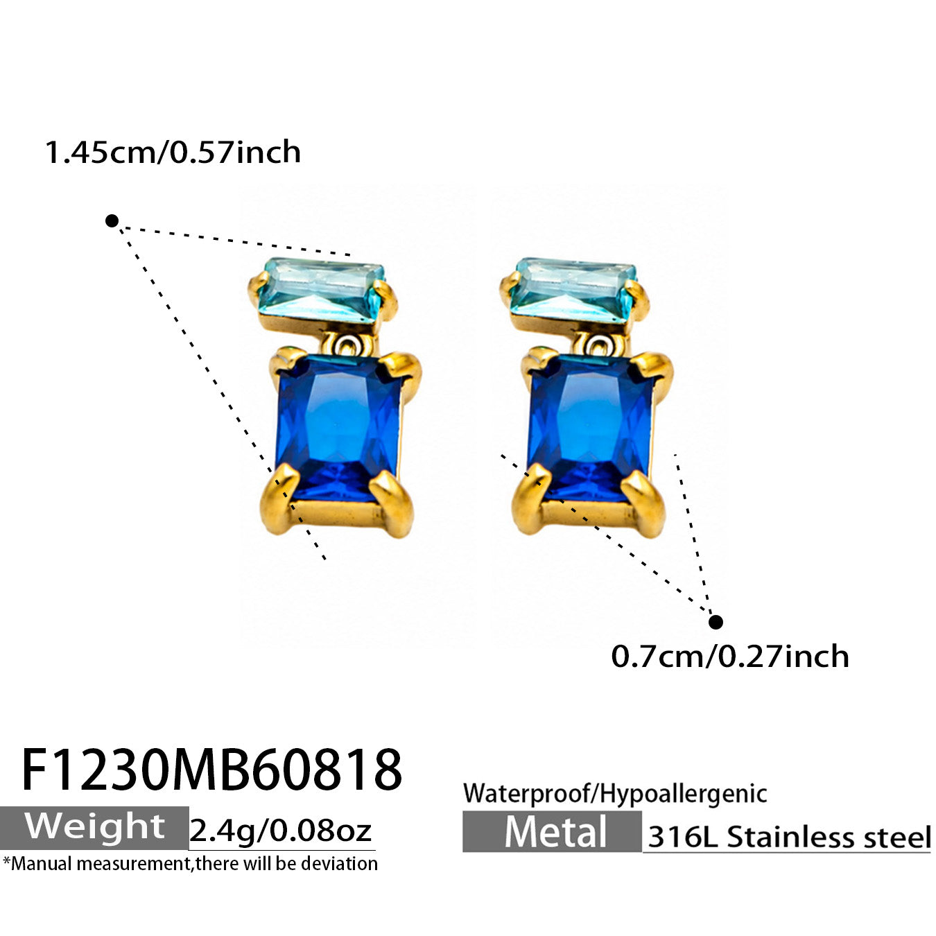 316L Stainless Steel 18K PVD Gold Pink Zircon Drop Earring